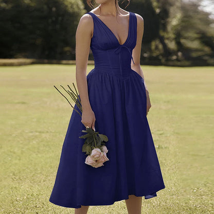 CD | Rochie midi pentru femei - Decolteu în V - A-line - Bretele spaghetti - Model floral - Ușor