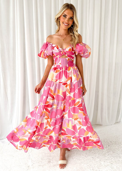 CD | Rochie maxi pentru femei - Fit and flare - Mâneci bufante - Partea de sus cropped - Fusta Tiered - Imprimate