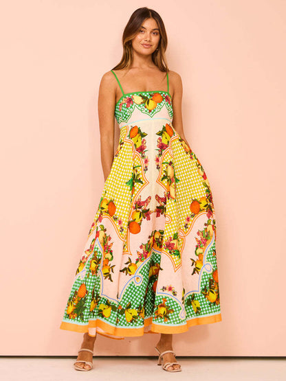 CD | Rochie midi pentru femei - Smocked top - A-line - Spaghetti straps - Amestec de bumbac