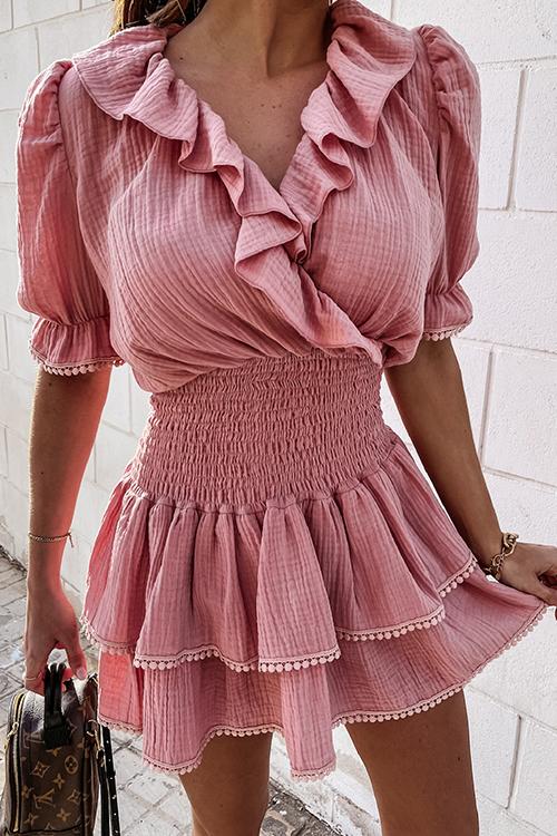 CD | Rochie mini cu volan elastic și decolteu în V
