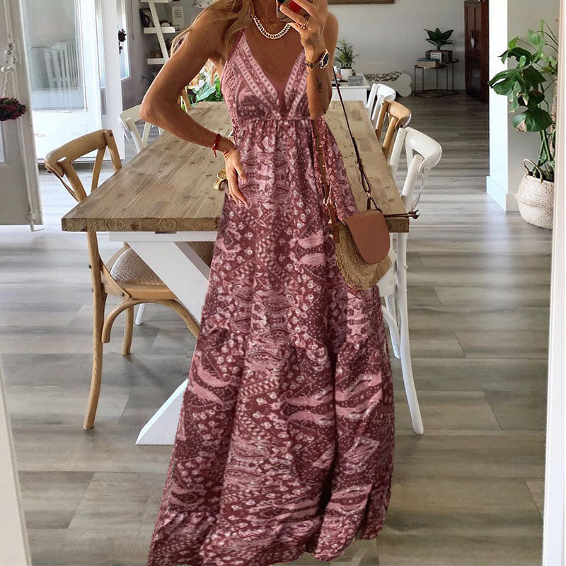 CD | Boho spaghetti strap V-neck rochie maxi