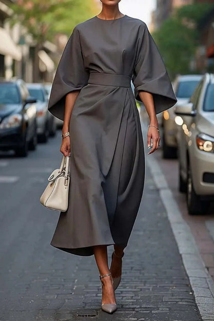 CD | Rochie lungă pentru femei - Satin - Mâneci batwing - Ținută drapată - Centură la talie