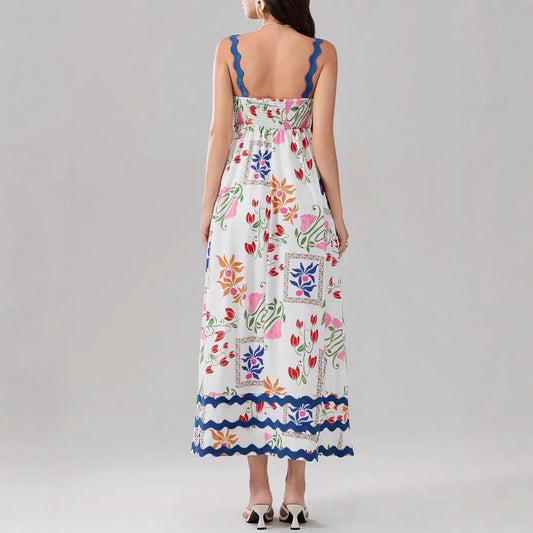 CD | Rochie midi pentru femei - A-line fit - Bumbac ușor - Volane - Imprimeu floral