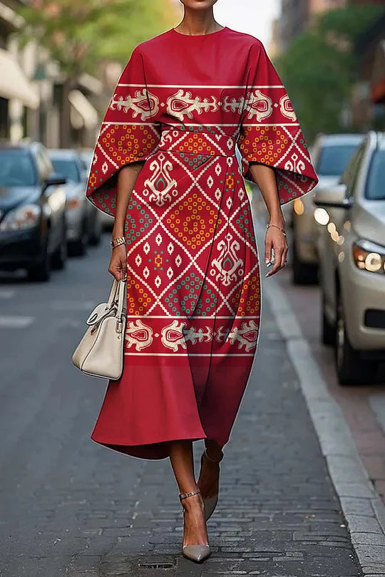 CD | Rochie midi pentru femei - A-line - mâneci kimono - imprimeu floral