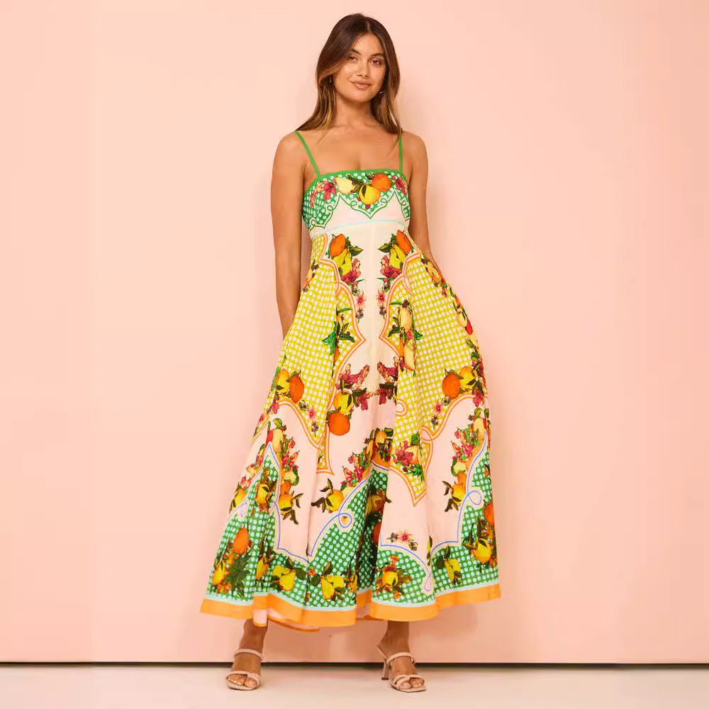 CD | Rochie midi pentru femei - Smocked top - A-line - Spaghetti straps - Amestec de bumbac