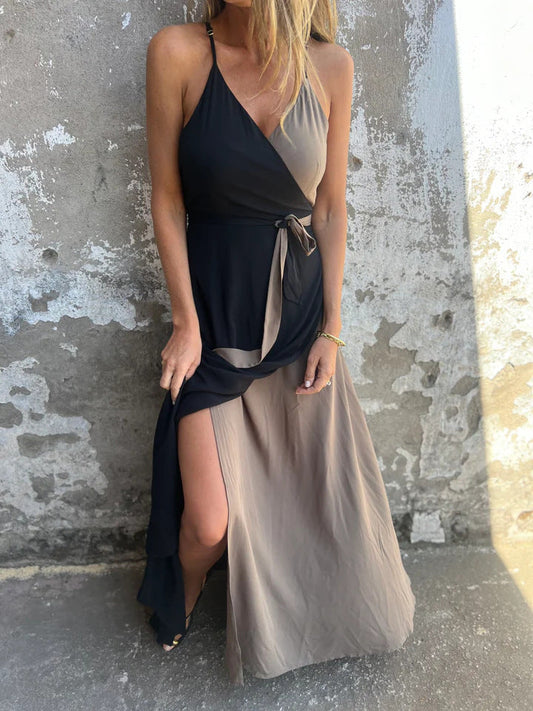 CD | Rochie maxi pentru femei - Gât halter - Talie înfășurată - tiv asimetric - Material luxos