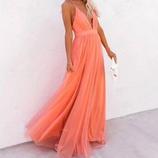 CD | Ladies rochie maxi - V-neck fără mâneci - Cinched talie - ușor elegant fit