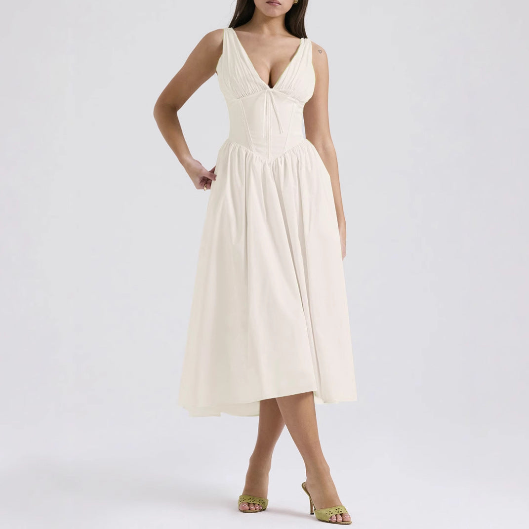 CD | Rochie midi pentru femei - fără mâneci, decolteu în V - croială în formă de A - imprimeu floral - material ușor
