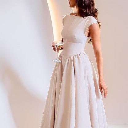 CD | Rochie midi fără mâneci pentru femei - fitted - fustă A-line - back cut-out Stil elegant
