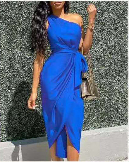 CD | Rochie midi pentru femei - Slim fit - Un umăr - Cravată laterală - Siluetă elegantă drapată