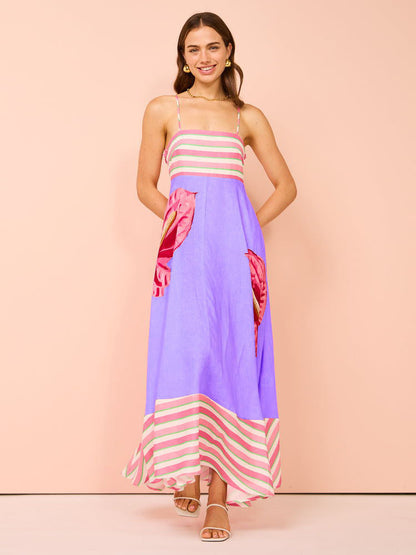 CD | Rochie midi pentru femei - Smocked top - A-line - Spaghetti straps - Amestec de bumbac
