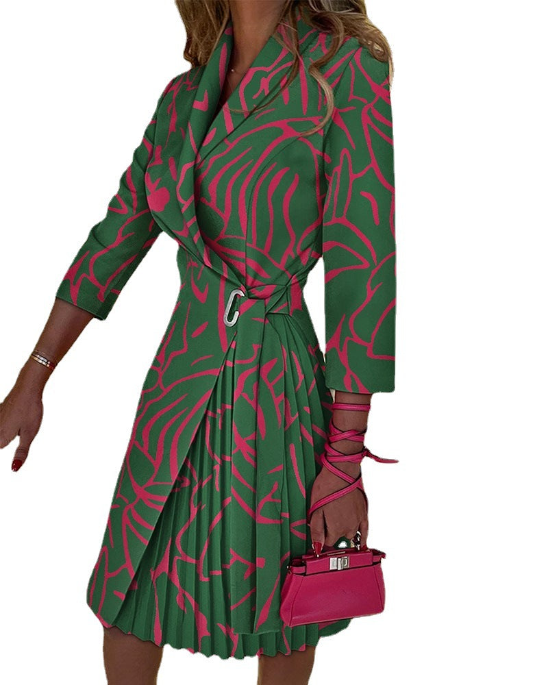 CD | Doamnelor Glamorous confortabil Tie Neck Mid-Sleeve Pleated Rochii