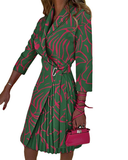 CD | Doamnelor Glamorous confortabil Tie Neck Mid-Sleeve Pleated Rochii