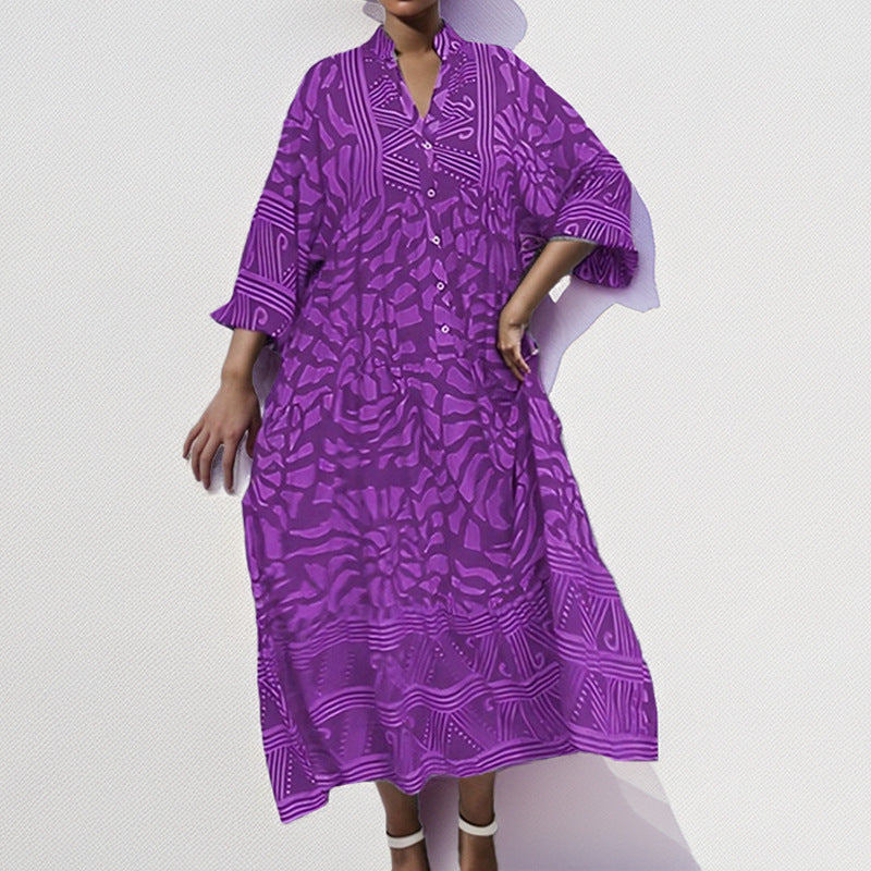 CD | rochie midi pentru femei - croială lejeră - croială cu nasturi - mâneci răsucite - imprimeu abstract - material respirabil