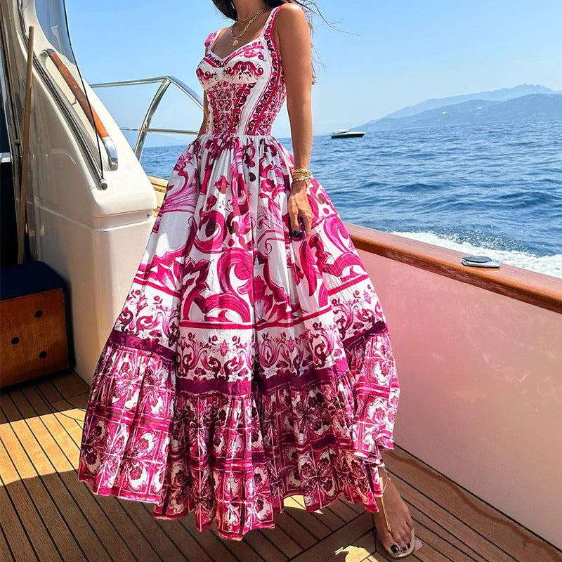 CD | Rochie maxi pentru femei - bluză mulată - fustă împletită - amestec respirabil - design imprimat