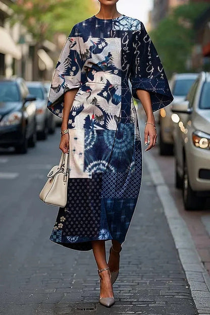 CD | Rochie midi pentru femei - A-line - mâneci kimono - imprimeu floral
