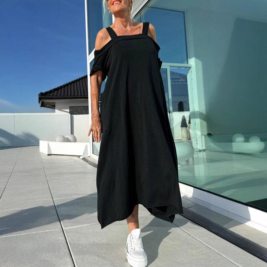CD | Rochie lungă pentru femei - Fără umăr - Croială relaxată - Bumbac - Purtare casual de zi cu zi