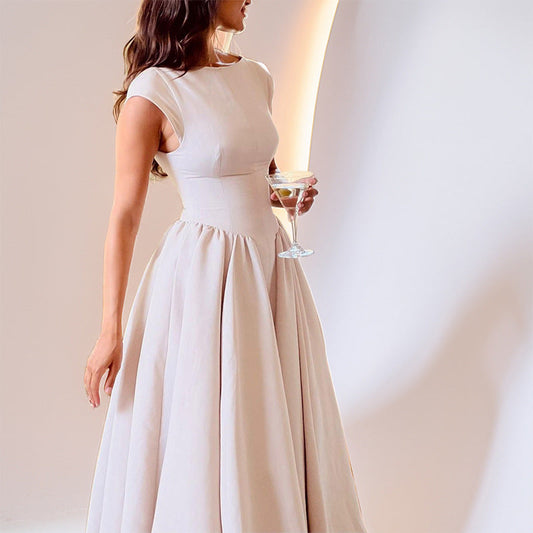 CD | Rochie midi fără mâneci pentru femei - fitted - fustă A-line - back cut-out Stil elegant