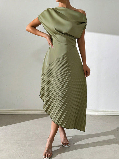 CD | Rochie midi de damă - un umăr - ajustată, drapată - plisată, tiv asimetric
