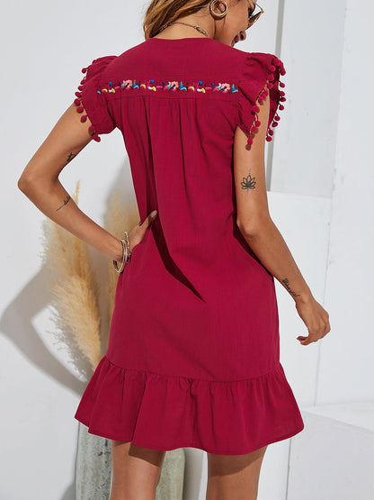 CD | Rochie mini cu mâneci fluturate și broderie