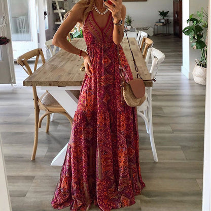 CD | Boho spaghetti strap V-neck rochie maxi