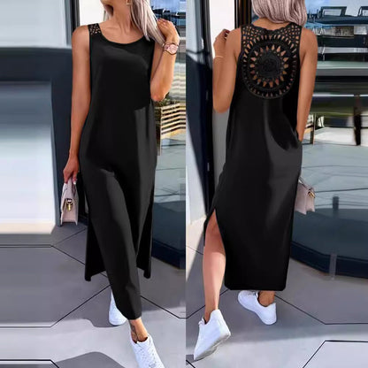 CD | Rochie maxi pentru femei - Croială relaxată - Dantelă la spate