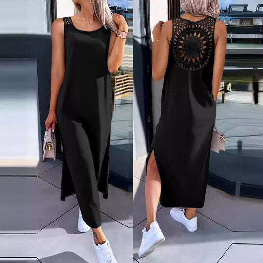 CD | Rochie maxi pentru femei - Croială relaxată - Dantelă la spate