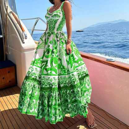 CD | Rochie maxi pentru femei - bluză mulată - fustă împletită - amestec respirabil - design imprimat
