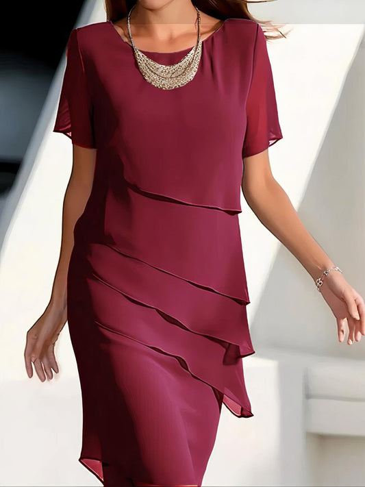 CD | Rochie midi plisată din șifon pentru femei - Purtare formală elegantă care curge