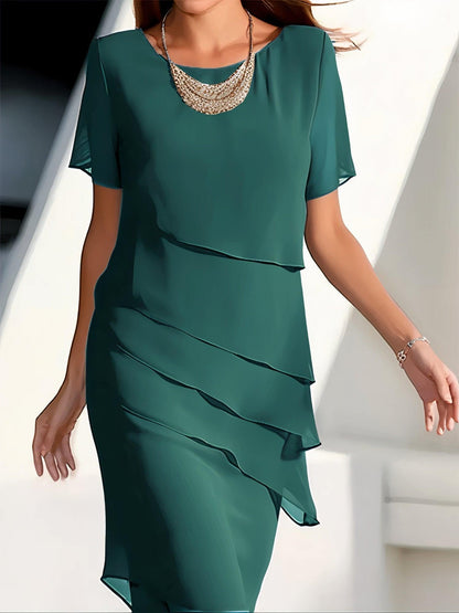 CD | Rochie midi plisată din șifon pentru femei - Purtare formală elegantă care curge