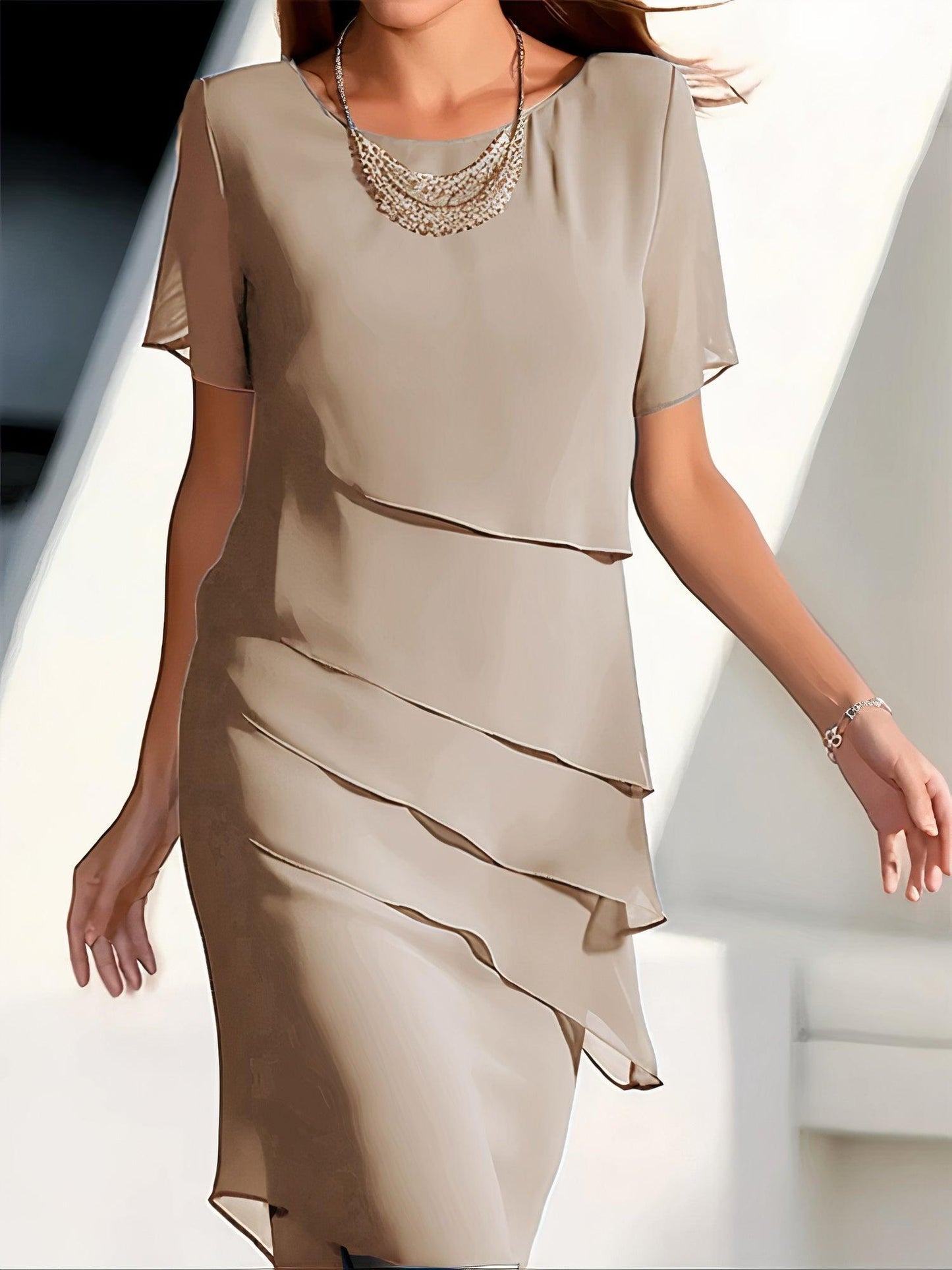 CD | Rochie midi plisată din șifon pentru femei - Purtare formală elegantă care curge