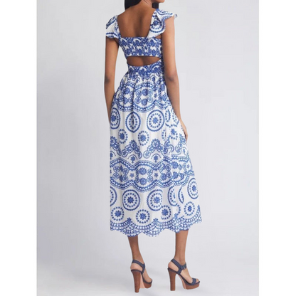 CD | Rochie midi pentru femei - Bumbac ușor - Ținută relaxată - Mâneci cu volane - Decolteu pătrat