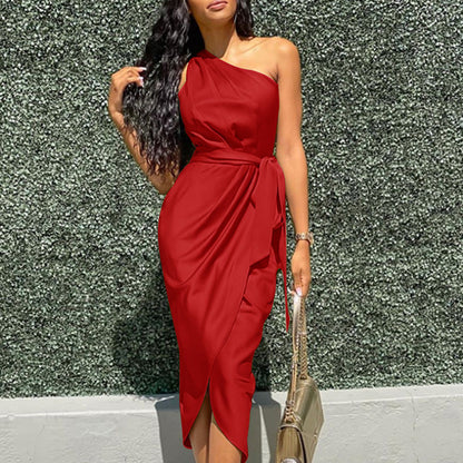 CD | Rochie midi pentru femei - Slim fit - Un umăr - Cravată laterală - Siluetă elegantă drapată
