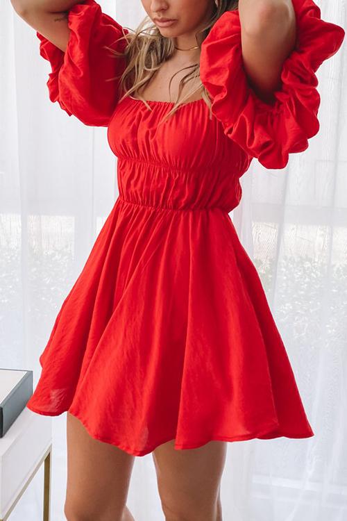 CD | Rochie mini fără umeri cu mâneci bufante