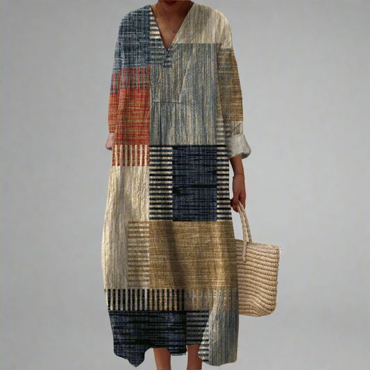 CD | Rochie maxi din patchwork în tonuri de pământ