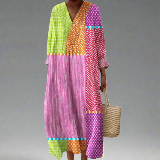 CD | Rochie maxi patchwork polka