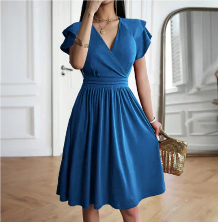 CD | Rochie midi pentru femei - Corset înfășurat - Mâneci fluture - Linie A fluidă - Amestec respirabil