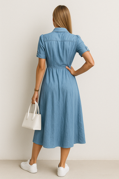 CD | Rochie midi din denim cu butonieră