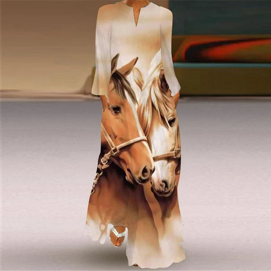 CD | 2024 Europene și americane Cross Border Femei noi V-Neck Long Sleeve Sexy imprimate mare buzunar Comerț exterior rochie