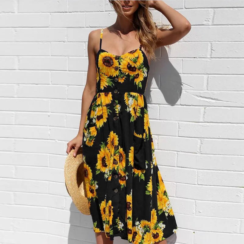 CD | Rochie midi sexy de vară cu imprimeu de plajă