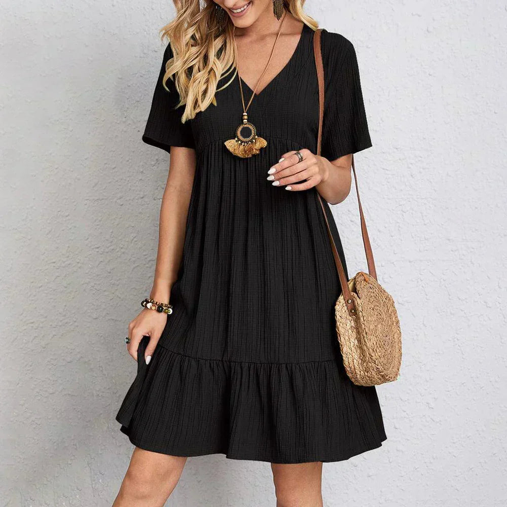 CD | Rochie mini boho trendy cu tiv cu volane