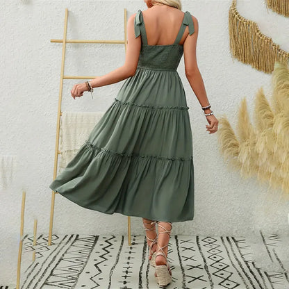 CD | Elegant backless plisat rochie lungă cu volane pentru femei
