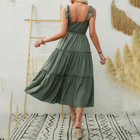 CD | Elegant backless plisat rochie lungă cu volane pentru femei