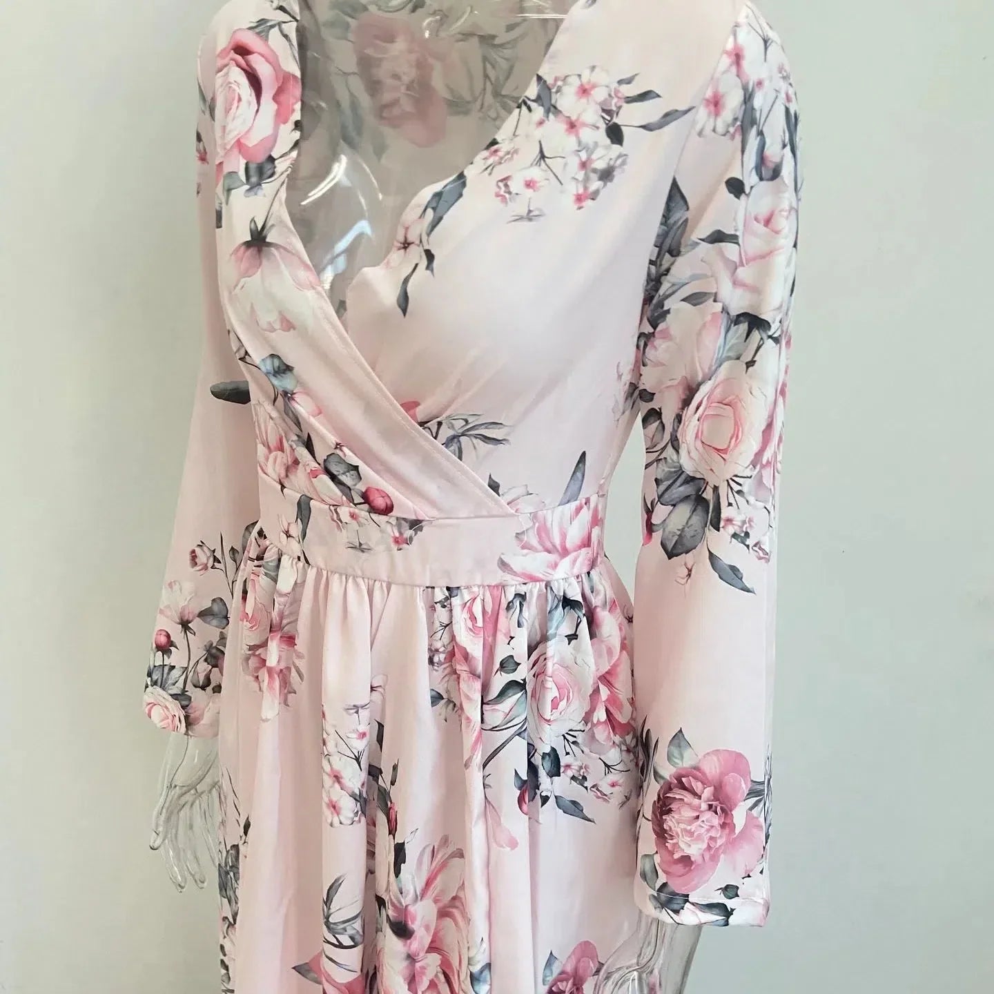 CD | Amazon eBay Cross Border Summer Chiffon imprimate rochie lungă V-Neck maneca lunga Split stil pentru femei