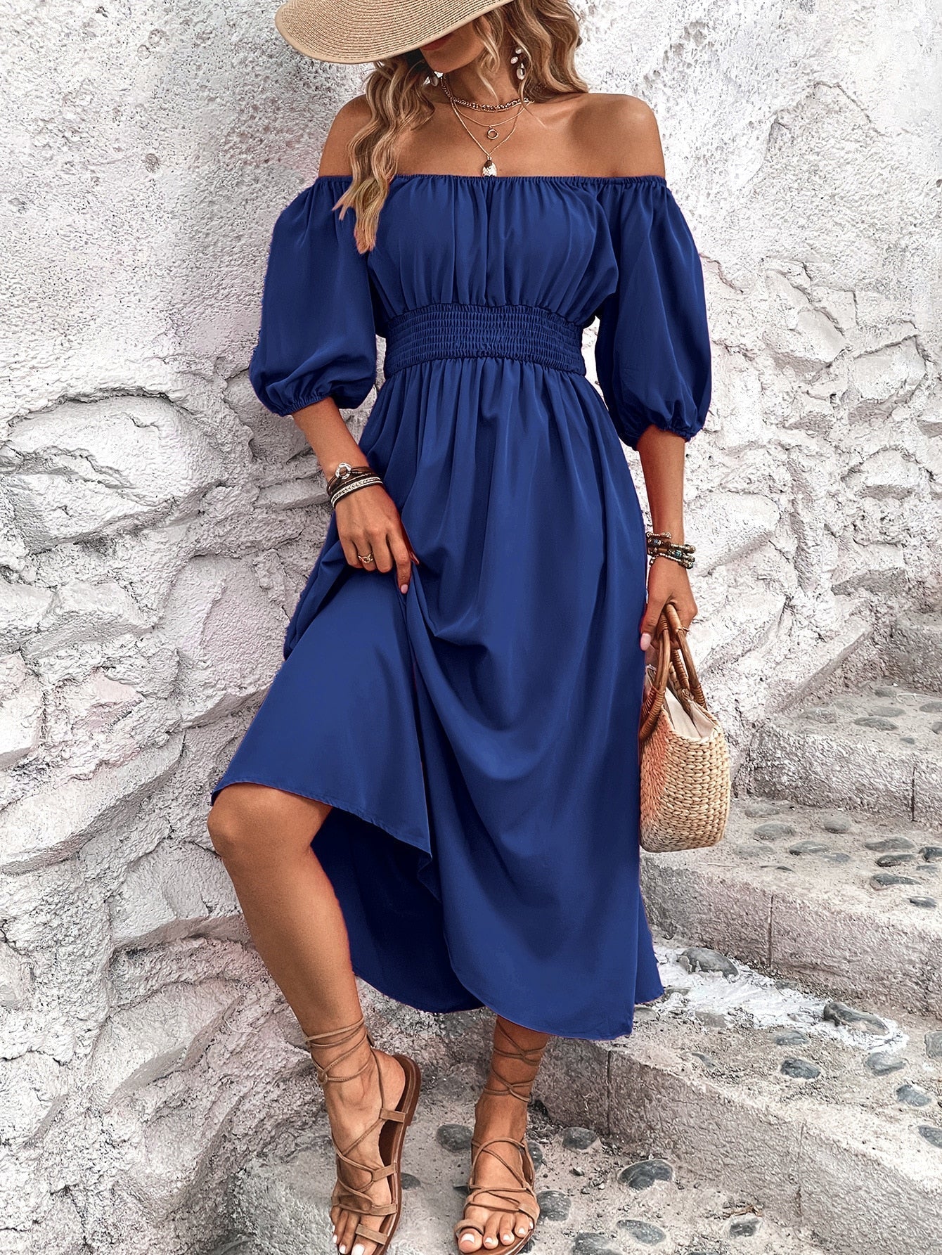 CD | Rochie midi de vară fără umeri pentru femei