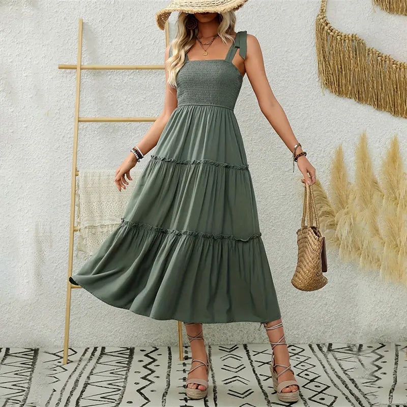 CD | Elegant backless plisat rochie lungă cu volane pentru femei