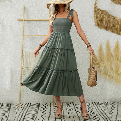 CD | Elegant backless plisat rochie lungă cu volane pentru femei