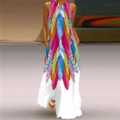 CD | Fresh florale imprimare de vară gât deschis rochie lungă V-Neck fără mâneci rochie de plajă cu buzunare