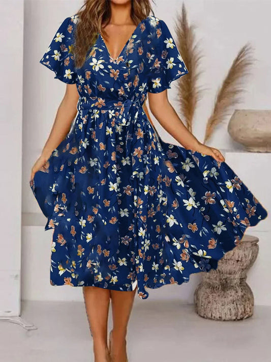 CD | Rochie midi elegantă cu imprimeu floral romantic