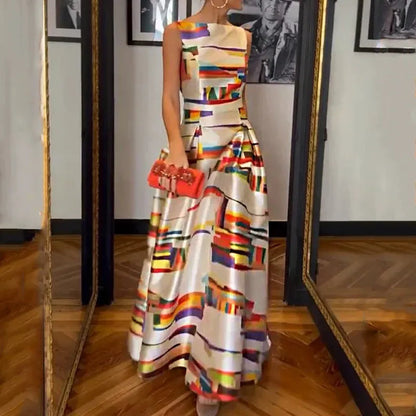 CD | Rochie lungă, fără mâneci, cu decolteu tip barcă, în stil sofisticat